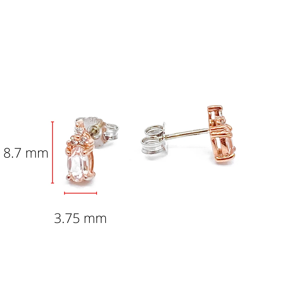 10K Rose Gold 0.50cttw Genuine Oval Cut Morganite & 0.05cttw Diamond Stud Earrings