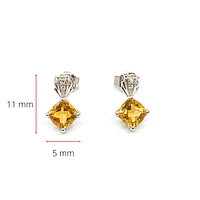 10K White Gold 1.30cttw Citrine & 0.02cttw Diamond Earrings