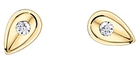 10K Yellow Gold 0.04cttw Round Cut Diamond Stud Leaf Design Earring