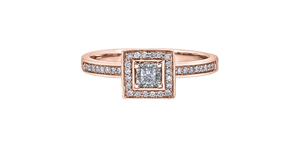10K Rose Gold 0.20cttw Canadian Diamond Halo Engagement Ring, size 6.5