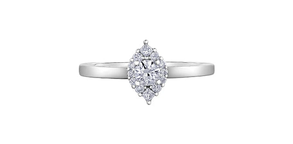 10K White Gold 0.30cttw Canadian Diamond Halo Engagement Ring, size 6.5