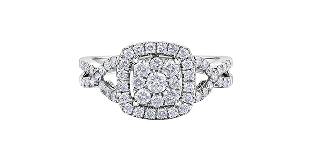 10K White Gold 1.00cttw Diamond Halo Engagement Ring, size 6.5
