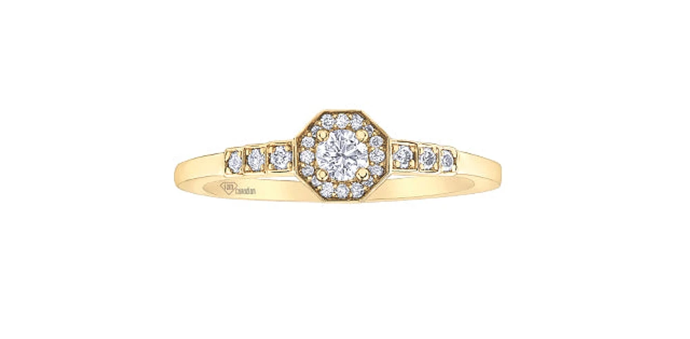 10K Yellow Gold 0.40cttw Canadian Diamond  Halo Engagement Ring, size 6.5