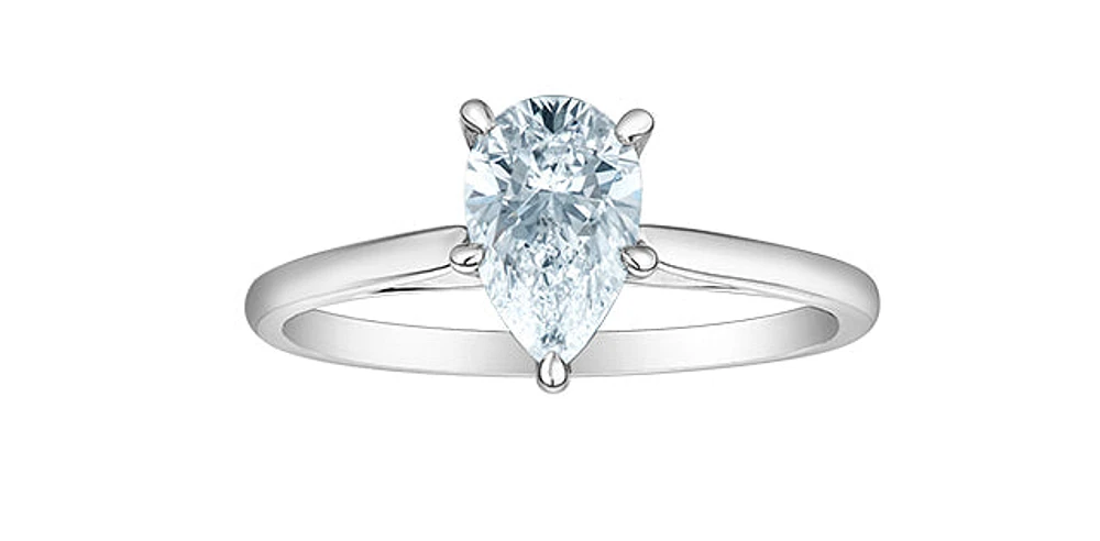 14K Gold 1.00cttw Lab Grown Diamond Pear Shape Solitaire Engagement Ring - /