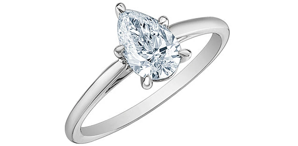 14K Gold 1.00cttw Lab Grown Diamond Pear Shape Solitaire Engagement Ring - /