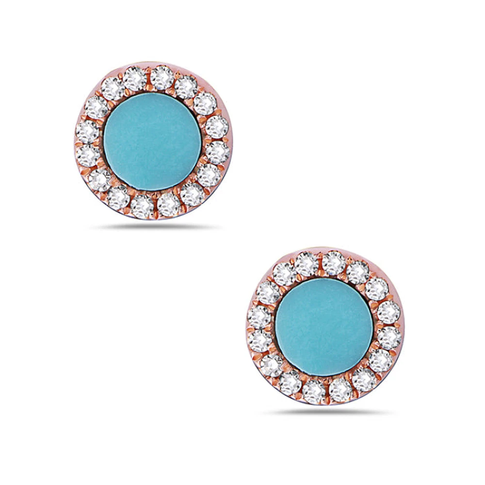 14K Rose Gold 0.12cttw Turquoise and 0.09cttw Diamond Earrings