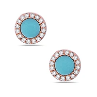 14K Rose Gold 0.12cttw Turquoise and 0.09cttw Diamond Earrings