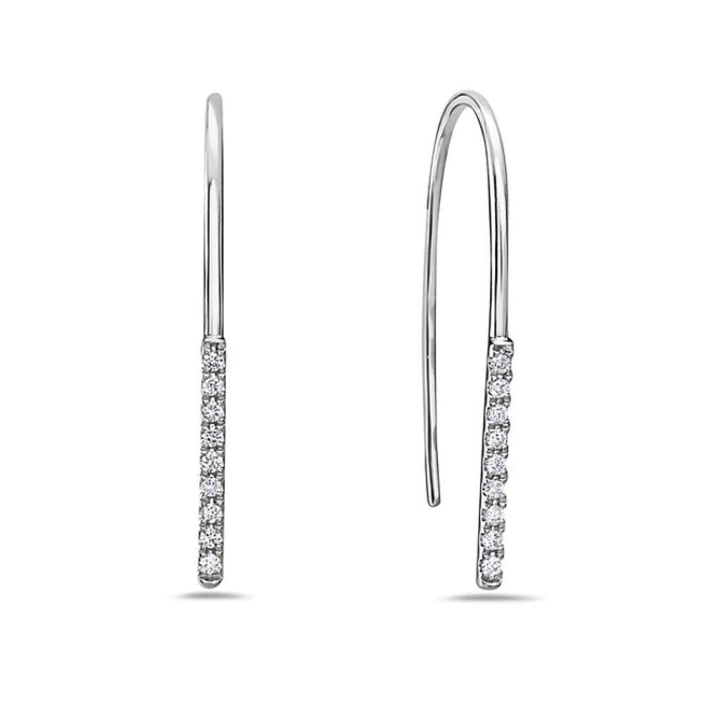 14K White Gold 0.09cttw Diamond Dangle Earrings
