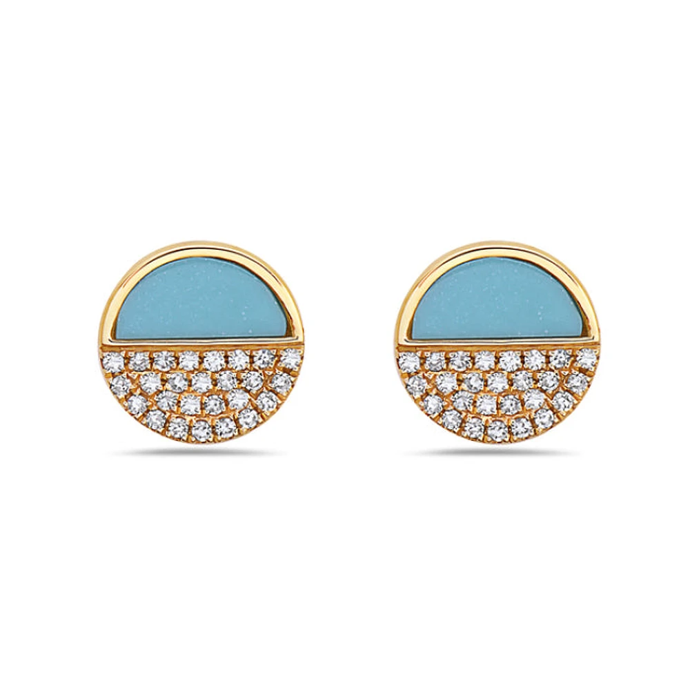 14K Yellow Gold 0.46cttw Turquoise and 0.12cttw Diamond Earrings