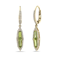 14K Yellow Gold 1.61cttw Peridot and 0.30cttw Diamond Dangle Earrings