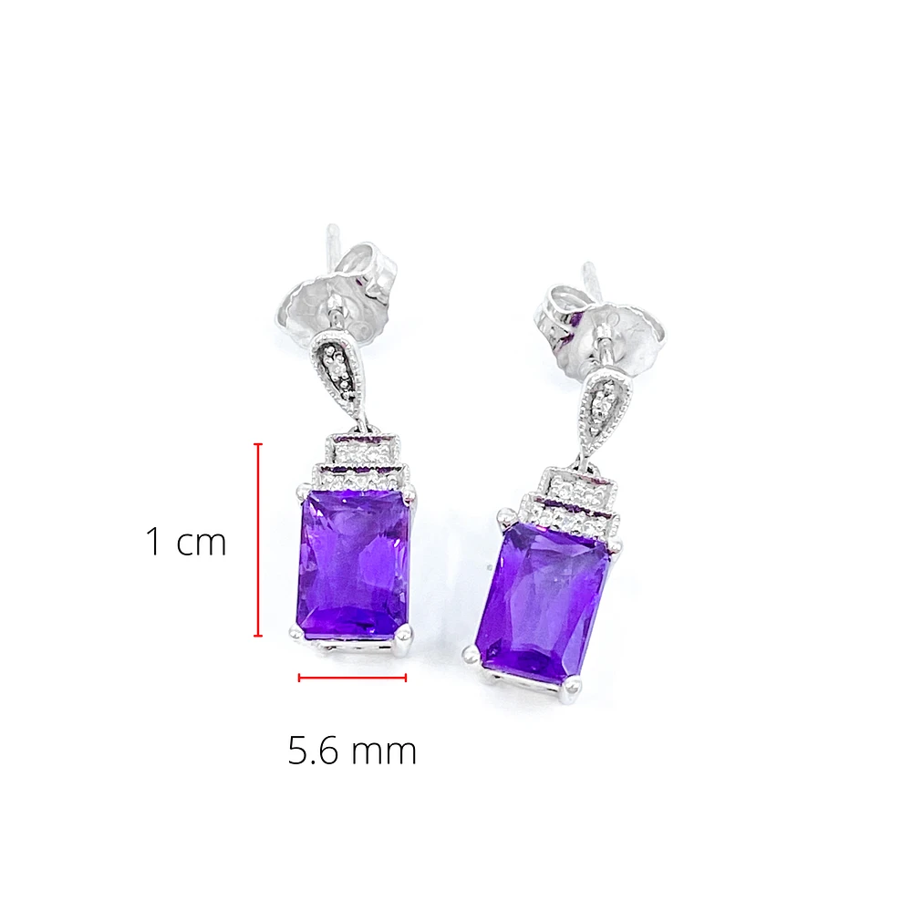 10K White Gold 1.80cttw Amethyst and 0.03cttw Diamond Dangle/Drop Earrings