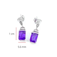 10K White Gold 1.80cttw Amethyst and 0.03cttw Diamond Dangle/Drop Earrings
