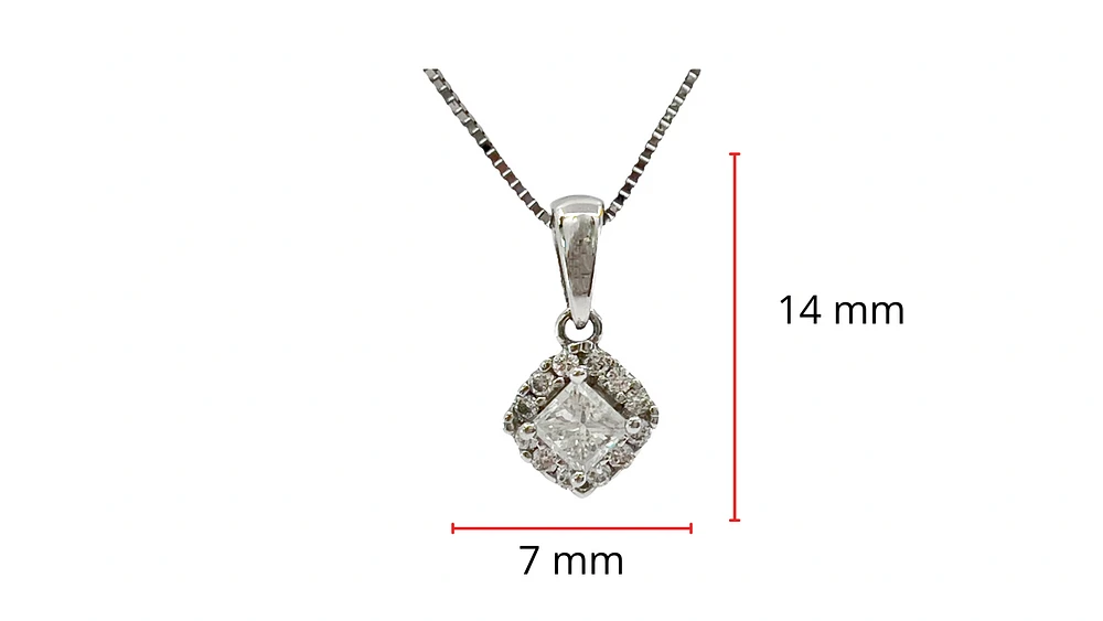 14K White Gold 0.34cttw Princess Cut Canadian Diamond Pendant, 18"