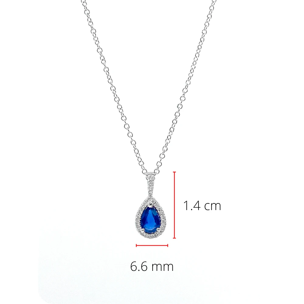 10K White Gold 0.60cttw Genuine Blue Sapphire and 0.09cttw Diamond Necklace, 18"
