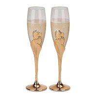2 Pieces Champagne Flutes Gold Tone Everlasting Heart Design