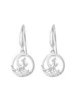 925 Sterling Silver 0.01cttw Canadian Diamond Howling Wolf Dangle Earrings