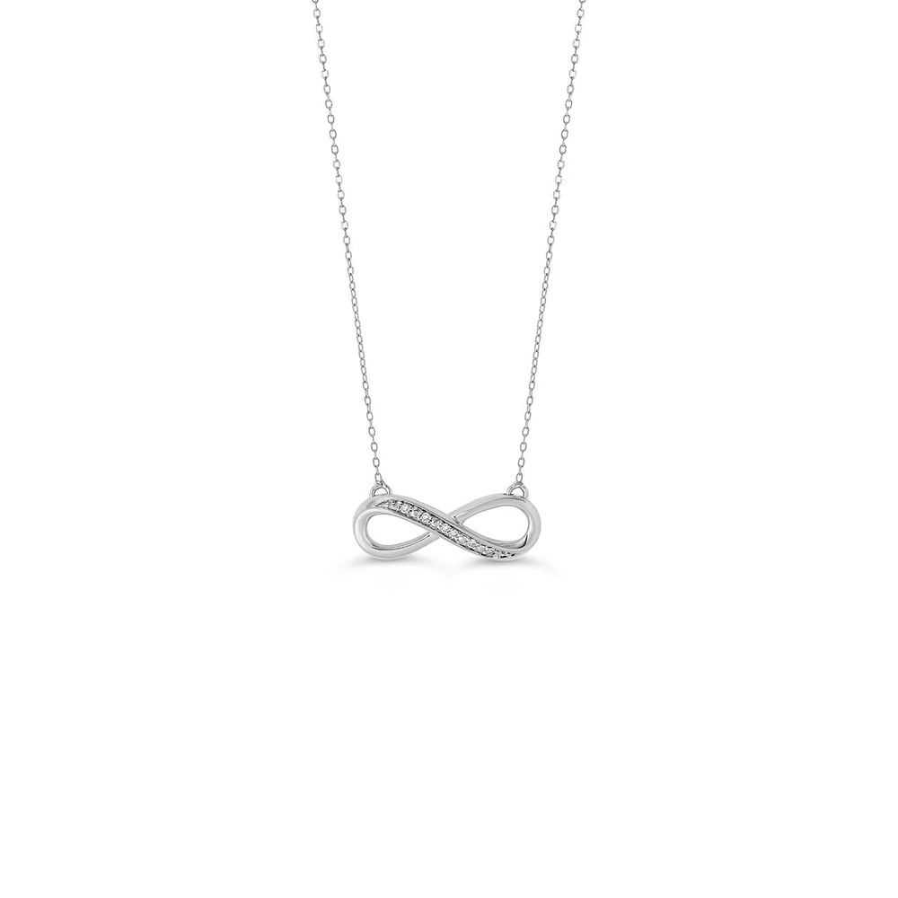 10K White Gold 0.021cttw Diamond Infinity Pendant, 18"