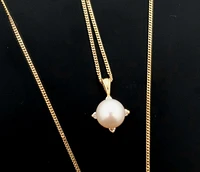 10K Yellow Gold Cultured Pearl and Diamond Pendant