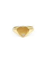 10K Yellow Gold 0.007cttw Diamond Heart Signet Ring, size 6