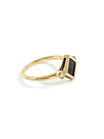 10K Yellow Gold 6mm Onyx And 0.084cttw Canadian Diamond Ring