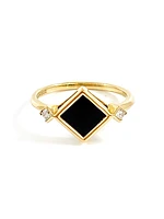10K Yellow Gold 6mm Onyx And 0.084cttw Canadian Diamond Ring
