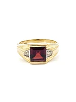 10K Yellow Gold 3.0cttw Genuine Garnet & 0.03cttw Diamond Gents Ring, 10 - /