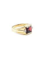 10K Yellow Gold 3.0cttw Genuine Garnet & 0.03cttw Diamond Gents Ring, 10 - /