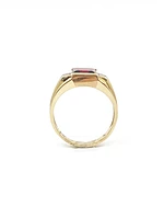 10K Yellow Gold 3.0cttw Genuine Garnet & 0.03cttw Diamond Gents Ring, 10 - /