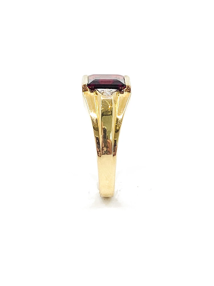 10K Yellow Gold 3.0cttw Genuine Garnet & 0.03cttw Diamond Gents Ring, 10 - /