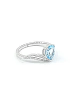 10K White Gold 1.40cttw Genuine Blue Topaz and 0.16cttw Diamond Ring, size 6.5