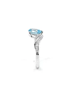 10K White Gold 1.40cttw Genuine Blue Topaz and 0.16cttw Diamond Ring, size 6.5