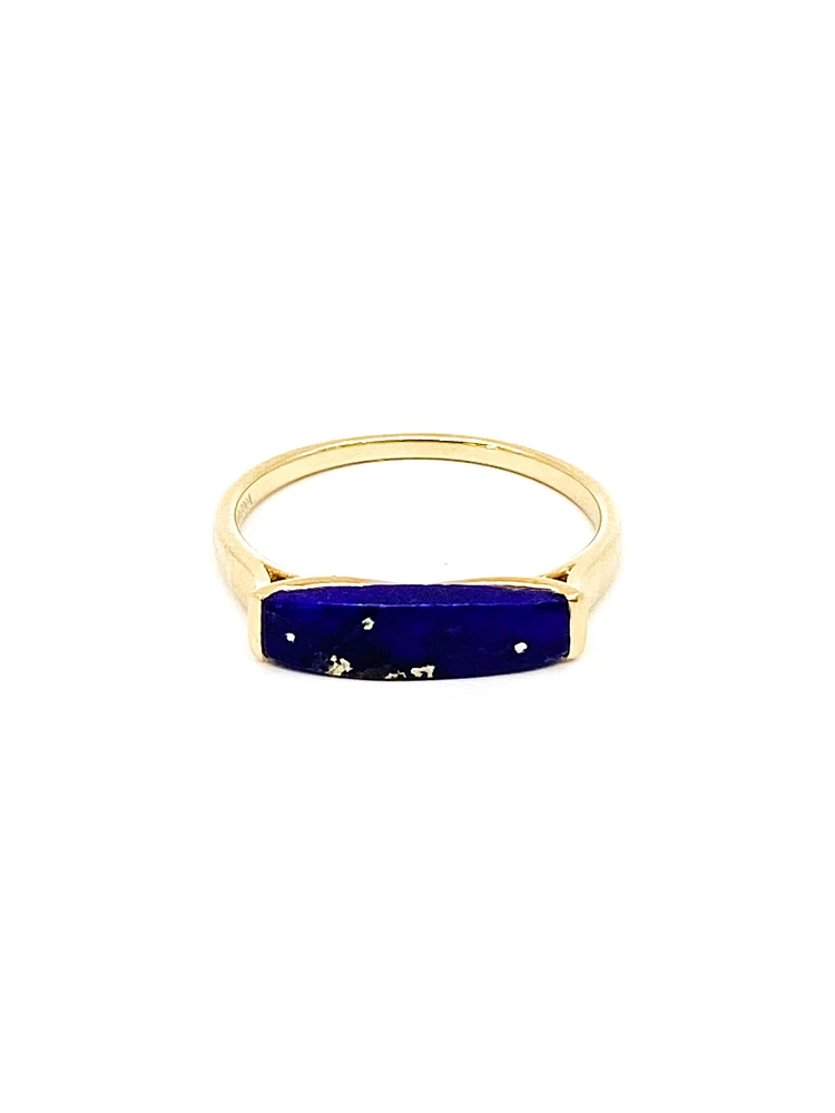 10K Yellow Gold 14mm Genuine Lapis Lazuli Ring, size 6.5
