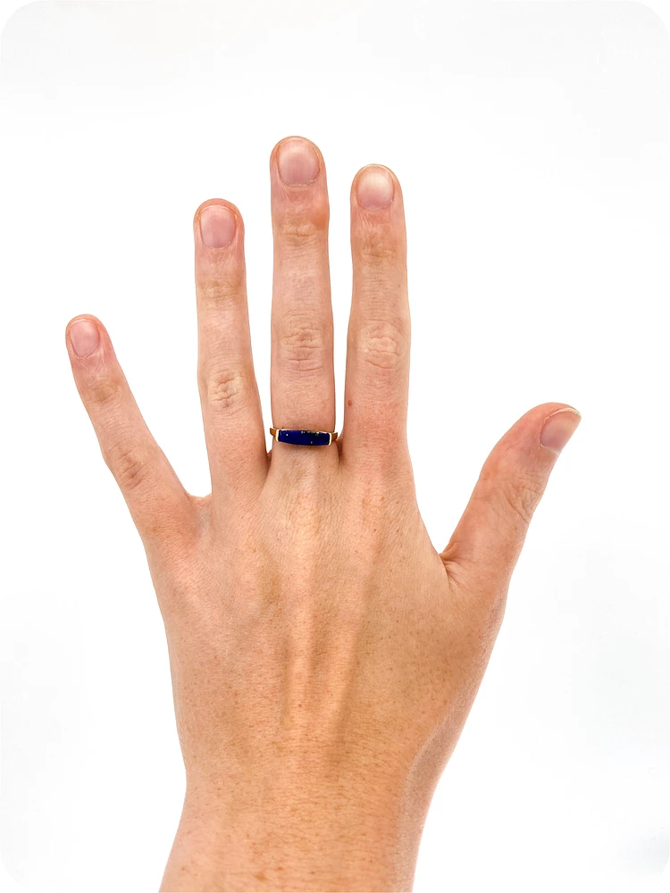 10K Yellow Gold 14mm Genuine Lapis Lazuli Ring, size 6.5