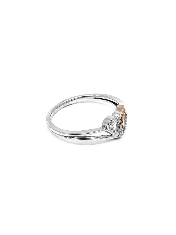 10K White Gold Heart Shape 0.054cttw Diamond Ring, size 6.5