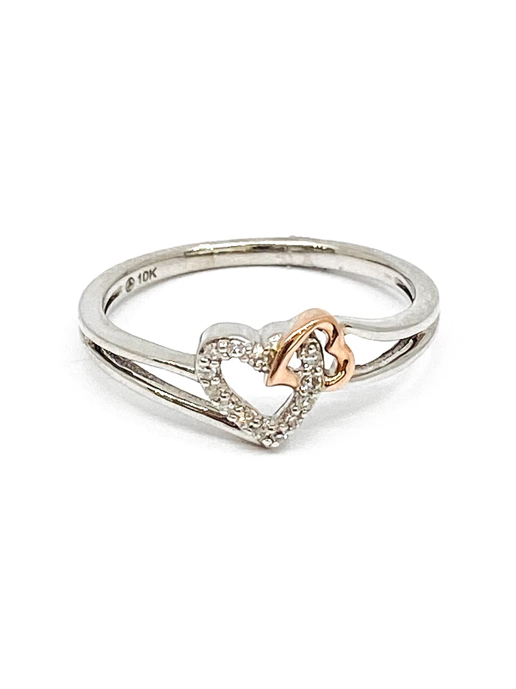 10K White Gold Heart Shape 0.054cttw Diamond Ring, size 6.5