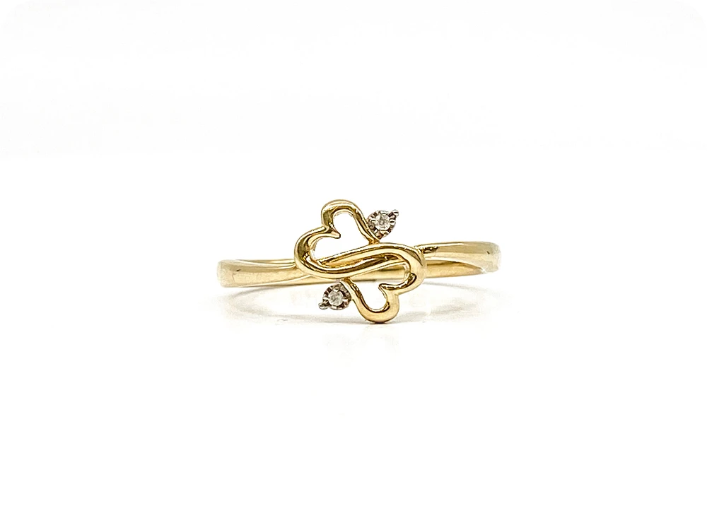 10K Yellow Gold 0.01cttw Diamond Double Heart Ring, size 6.5
