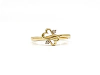10K Yellow Gold 0.01cttw Diamond Double Heart Ring, size 6.5
