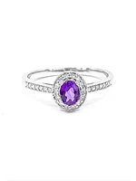 10K White Gold 0.30cttw Genuine Amethyst and 0.13cttw Diamond Halo Ring, size 6.5