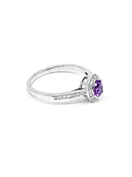 10K White Gold 0.30cttw Genuine Amethyst and 0.13cttw Diamond Halo Ring, size 6.5