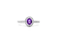 10K White Gold 0.30cttw Genuine Amethyst and 0.13cttw Diamond Halo Ring, size 6.5