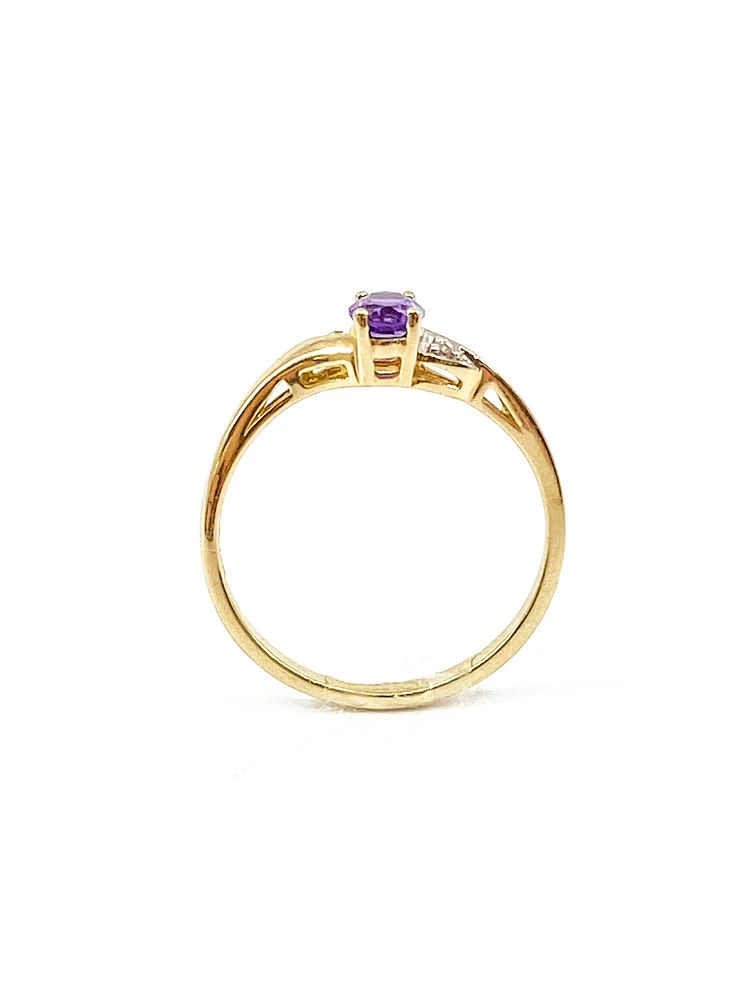 10K Yellow Gold 0.30cttw Genuine Amethyst & 0.01cttw Diamond  Ring, size 6.5