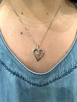10K Rose Gold and Sterling Silver 0.12cttw Canadian Diamond Heart Necklace, 18"