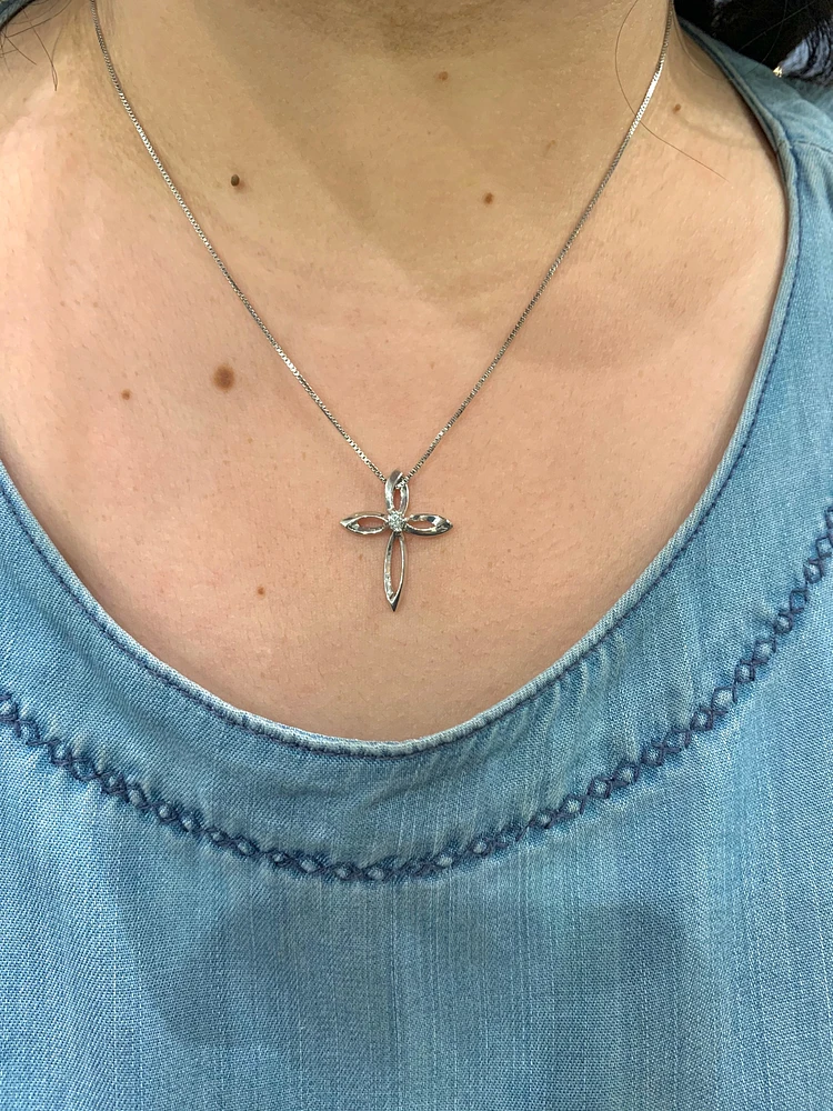 Diamond Cross Silver Necklace