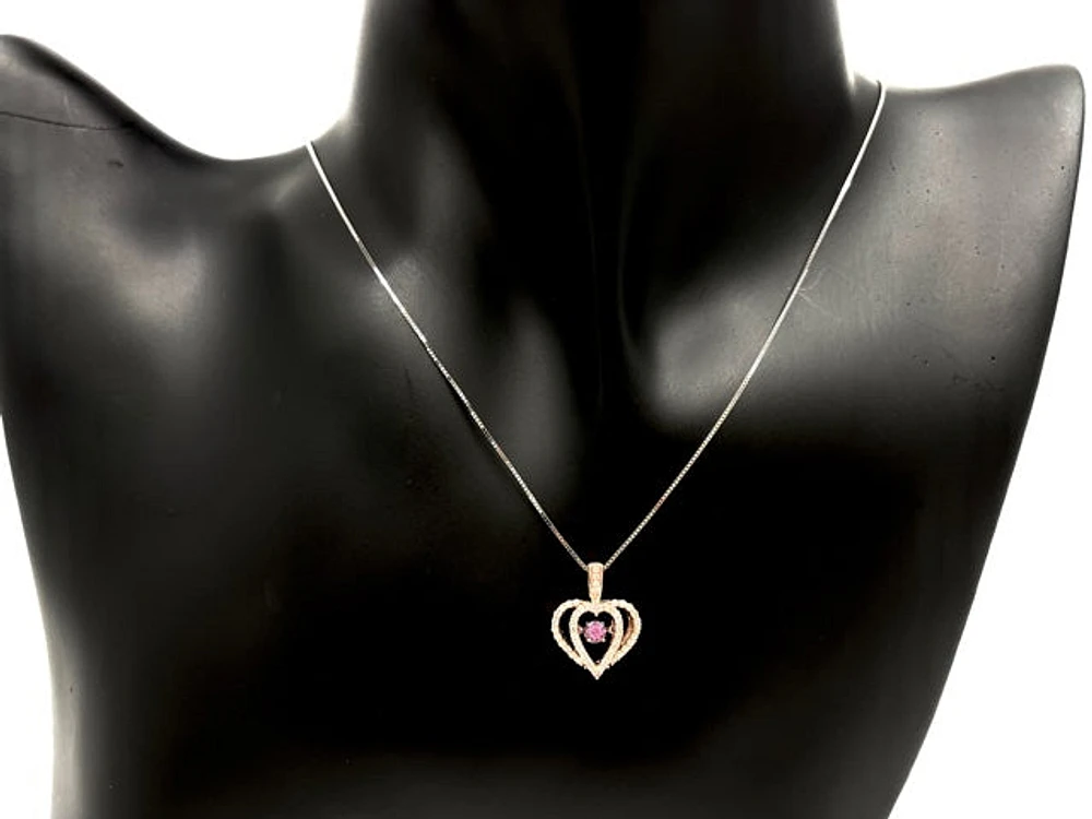 10K Rose & White Gold Pink Sapphire and Diamond 0.17cttw Necklace,18"