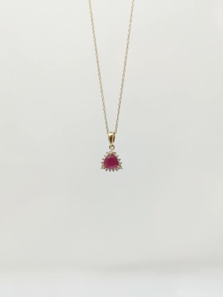 10K Yellow Gold Ruby and Diamond Necklace, 18"