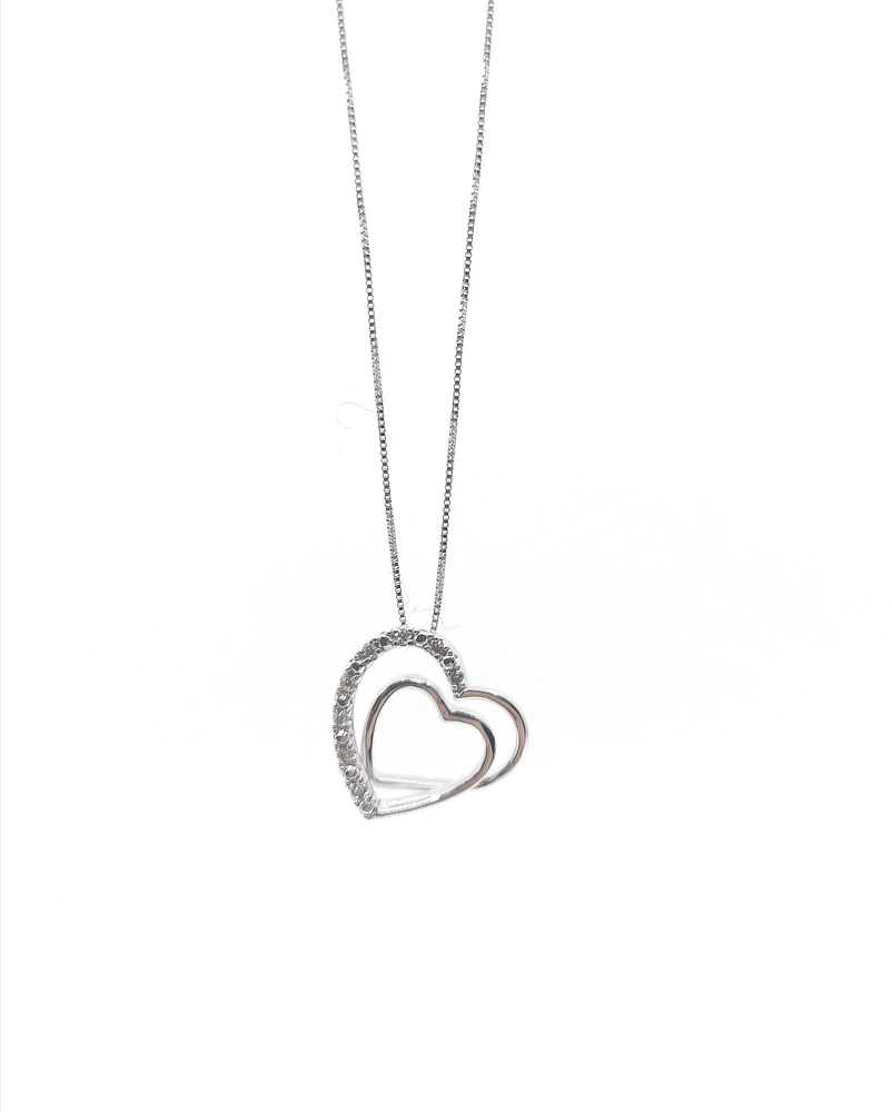 10K White Gold 0.05cttw Diamond Heart Pendant, 18"