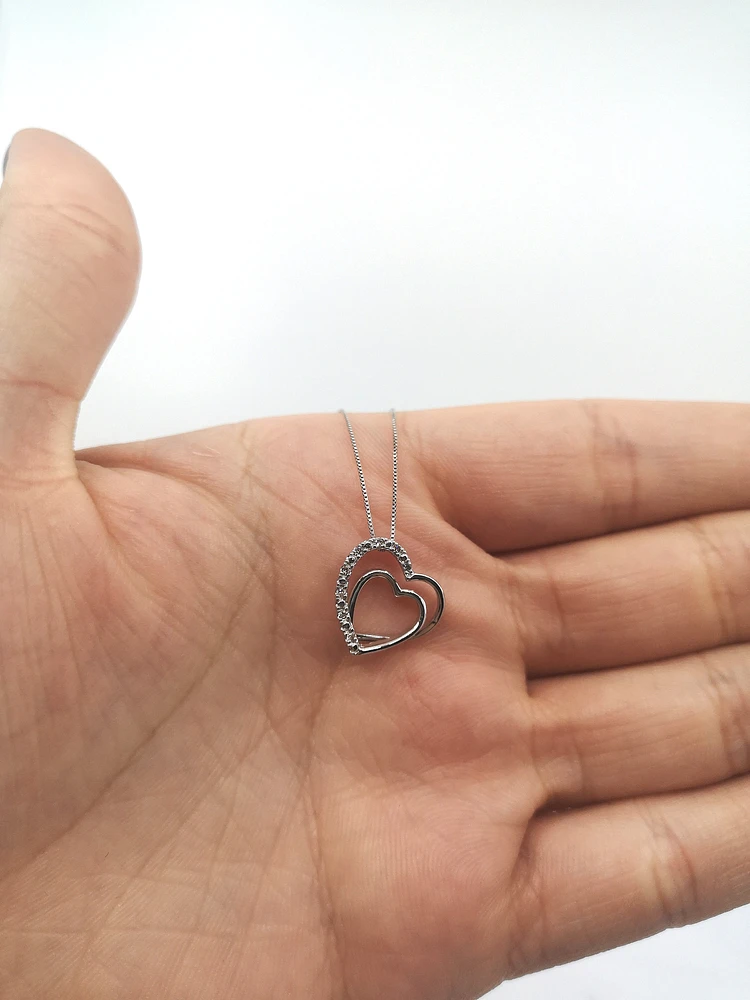 10K White Gold 0.05cttw Diamond Heart Pendant, 18"