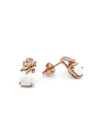 10K Rose Gold 6mm Cushion Cut Genuine Agate And 0.01cttw Diamonds Earrings