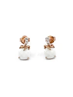 10K Rose Gold 6mm Cushion Cut Genuine Agate And 0.01cttw Diamonds Earrings