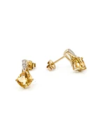 10K Yellow Gold 1.00cttw Genuine Citrine & 0.026cttw Diamond Earrings